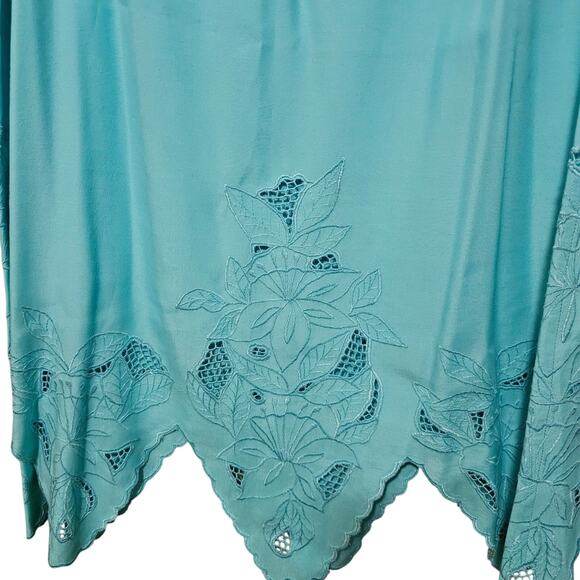 Atyuga Vintage Embroidered Aqua Midi Skirt Made in USA Women's Size Medium - Picture 2 of 4